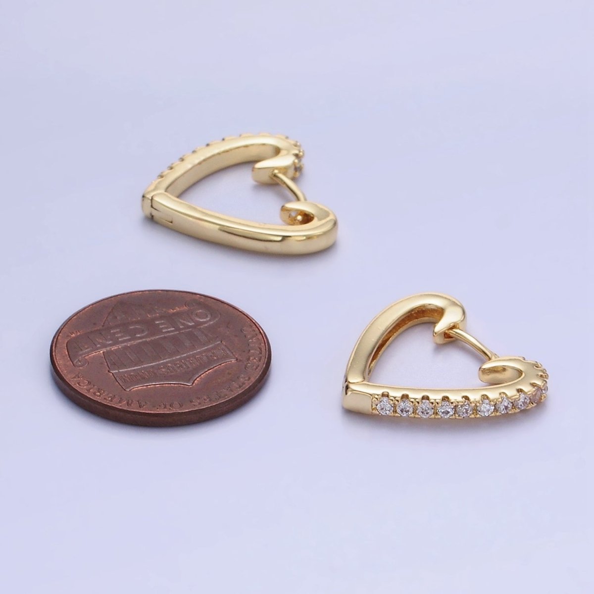 14K Gold Filled 17mm Micro Paved CZ Heart Huggie Earrings | AB1326 - DLUXCA