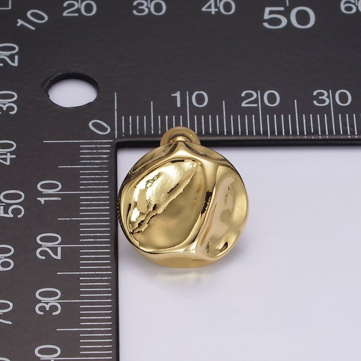 14K Gold Filled 17mm Molten Hammered Round Stud Earrings | V239 - DLUXCA