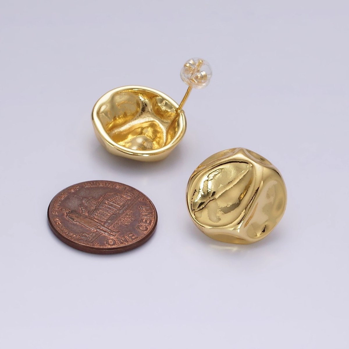 14K Gold Filled 17mm Molten Hammered Round Stud Earrings | V239 - DLUXCA