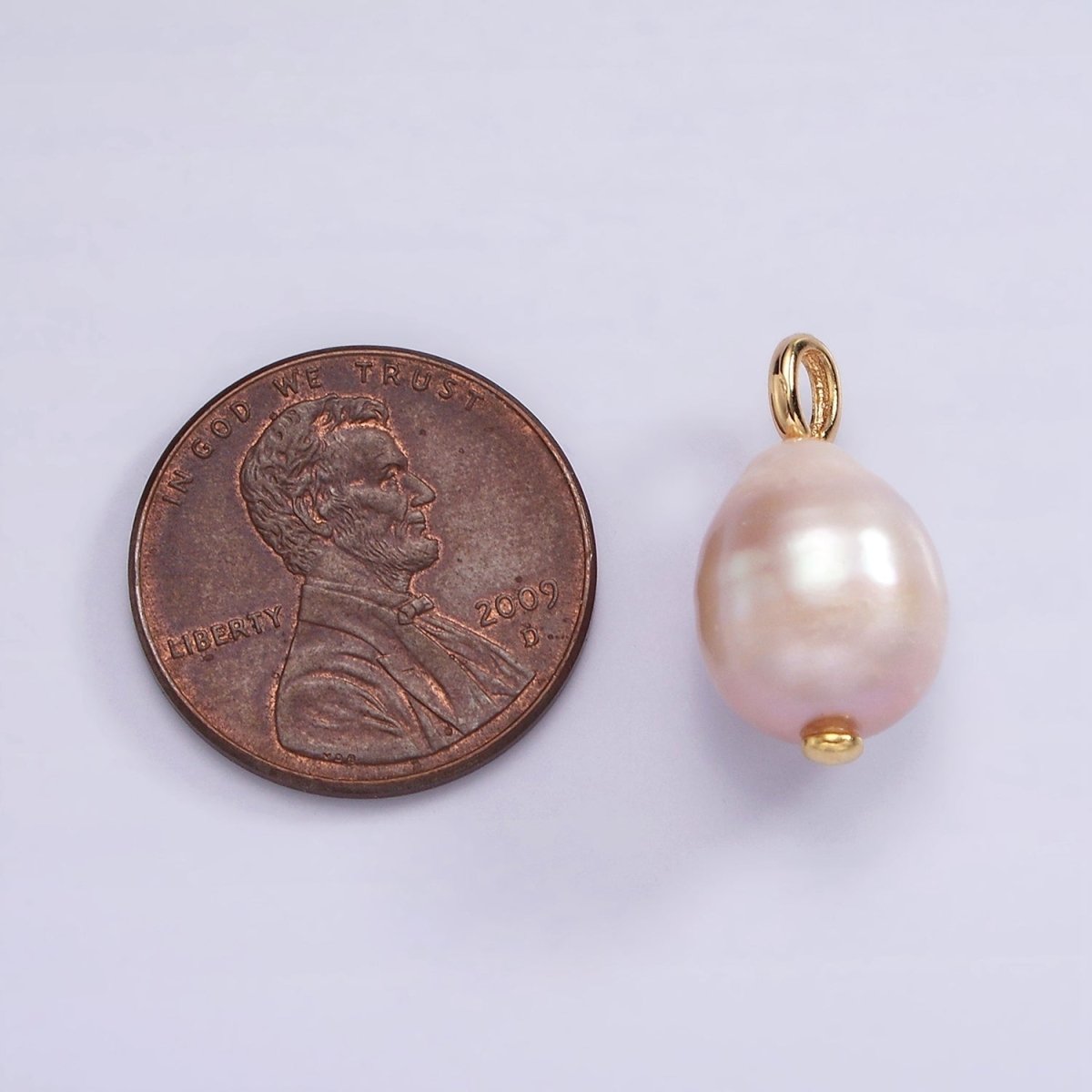 14K Gold Filled 17mm Pink, White Freshwater Pearl Drop Pendant | P1651 - DLUXCA