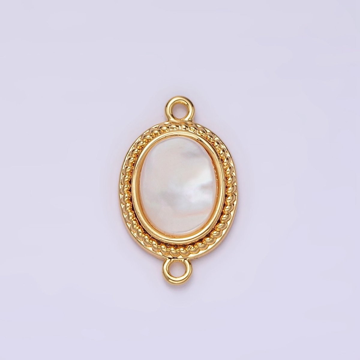 14K Gold Filled 17mm Shell Pearl Braided Bezel Oval Connector | G-062 - DLUXCA