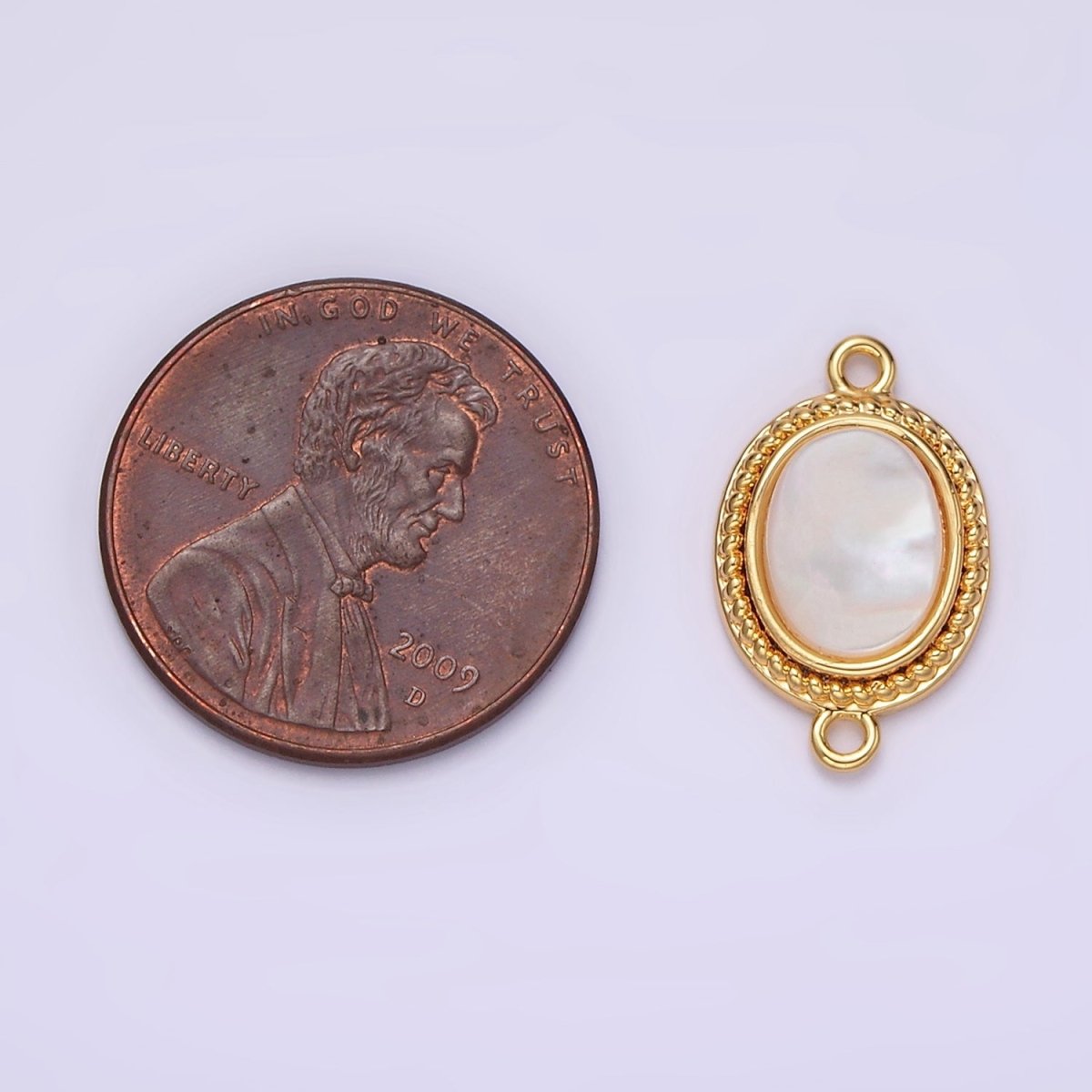 14K Gold Filled 17mm Shell Pearl Braided Bezel Oval Connector | G-062 - DLUXCA