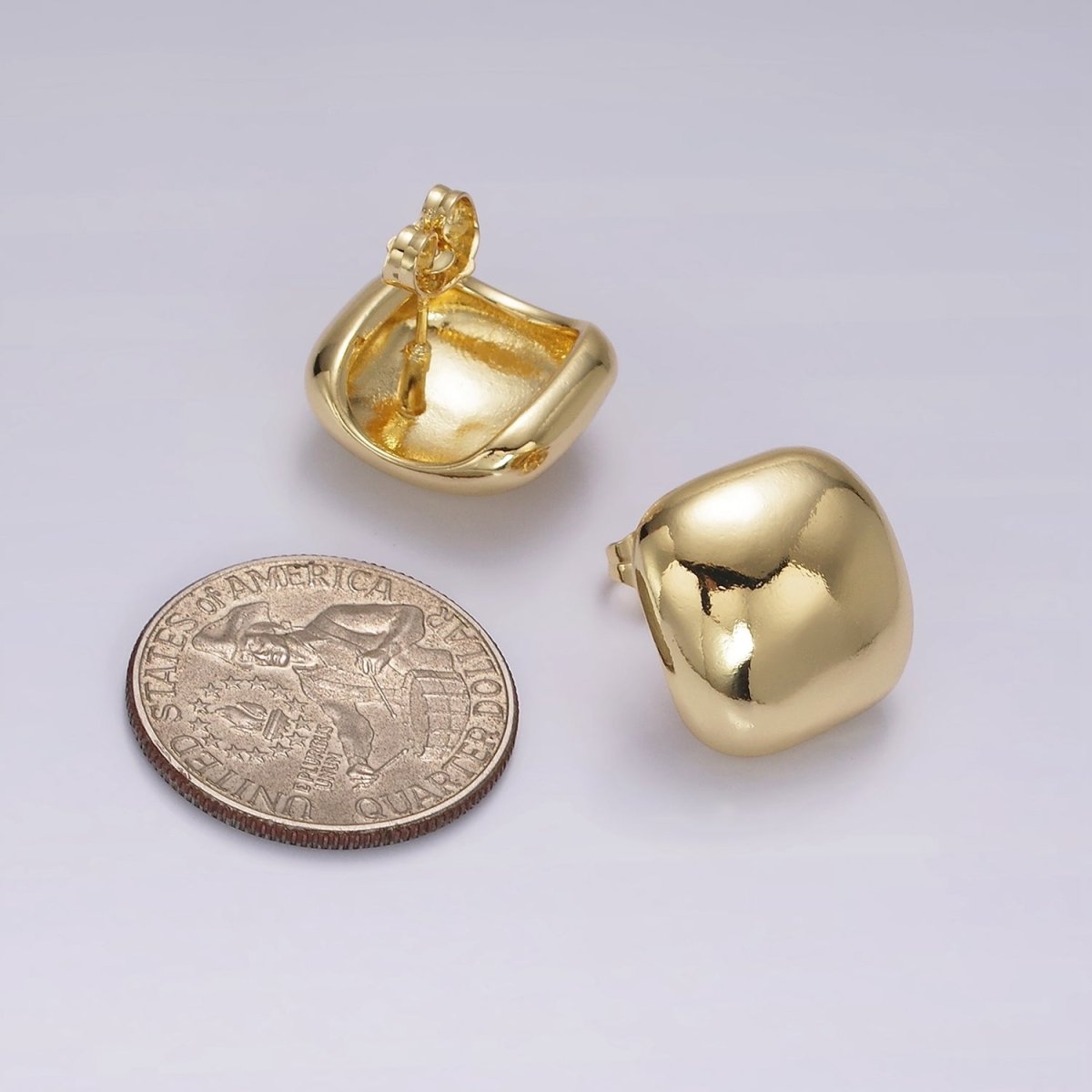14K Gold Filled 17mm Square Dome Minimalist Stud Earrings | V-299 - DLUXCA