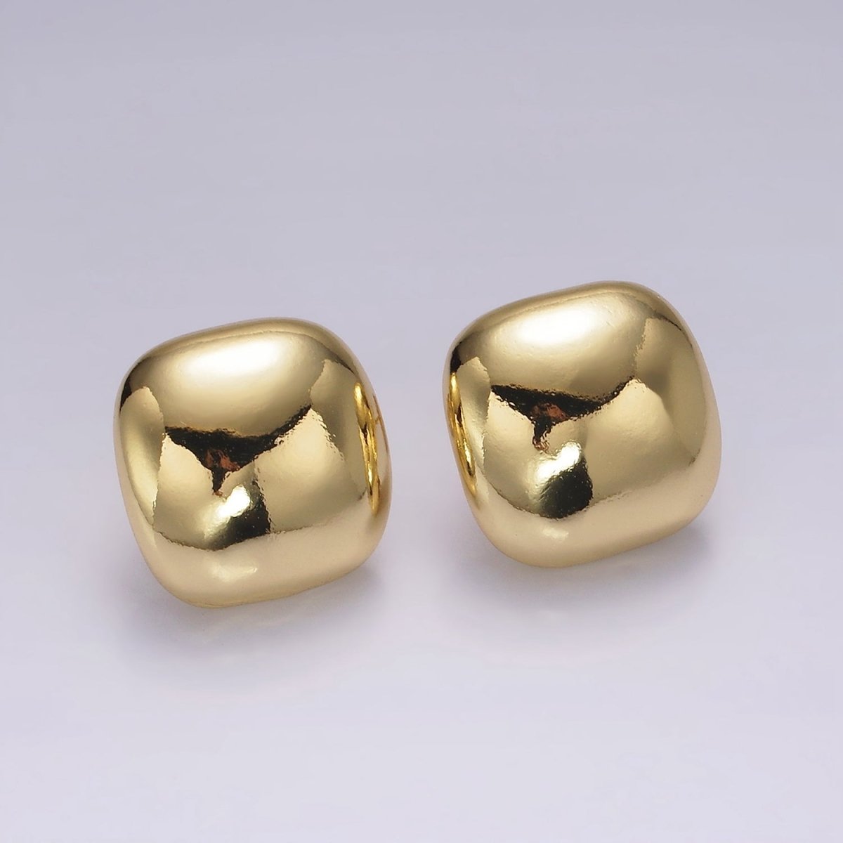 14K Gold Filled 17mm Square Dome Minimalist Stud Earrings | V-299 - DLUXCA