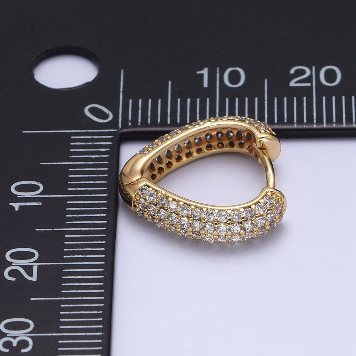 14K Gold Filled 17mm Triangle Micro Paved CZ Huggie Hoop Earrings | AD1445 - DLUXCA