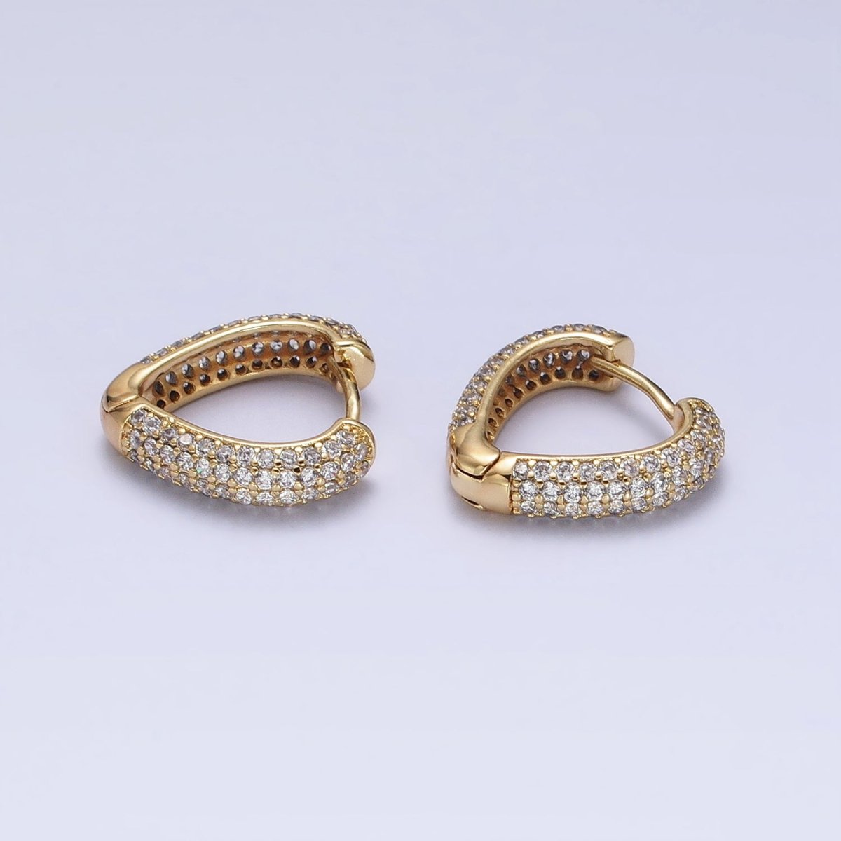 14K Gold Filled 17mm Triangle Micro Paved CZ Huggie Hoop Earrings | AD1445 - DLUXCA