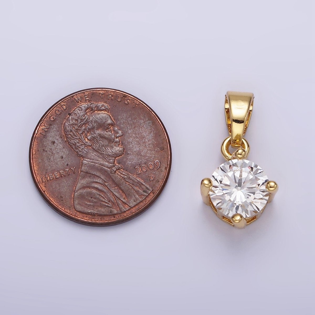 14K Gold Filled 18mm Clear Round Cubic Zirconia CZ Solitaire Minimalist Pendant | N1283 - DLUXCA