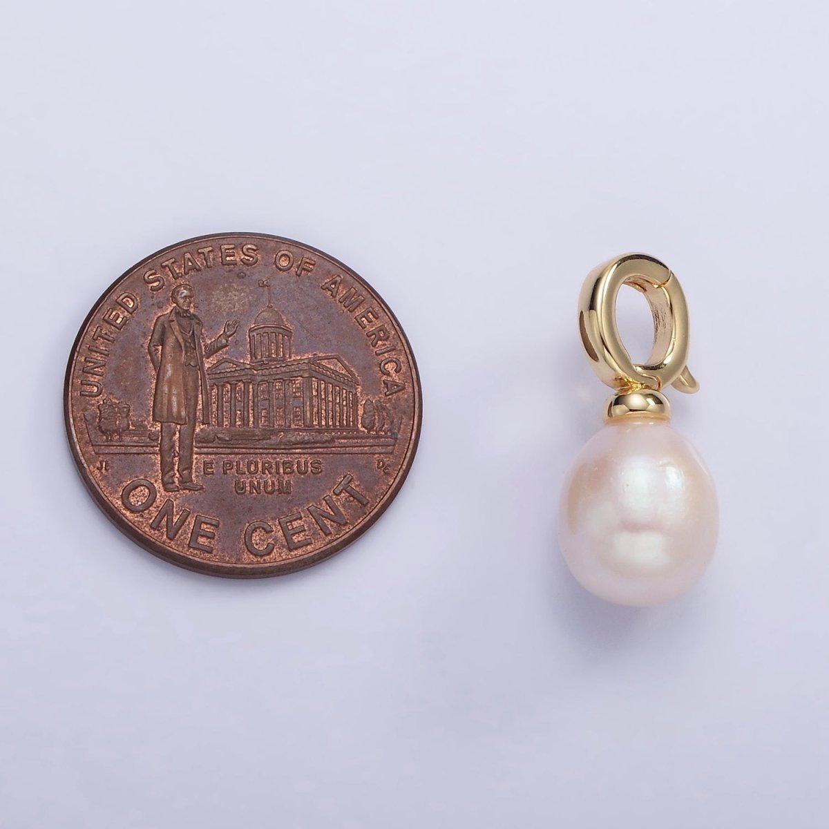 14K Gold Filled 18mm Freshwater Pearl Drop Snap Latch Bail Pendant | P1696 - DLUXCA