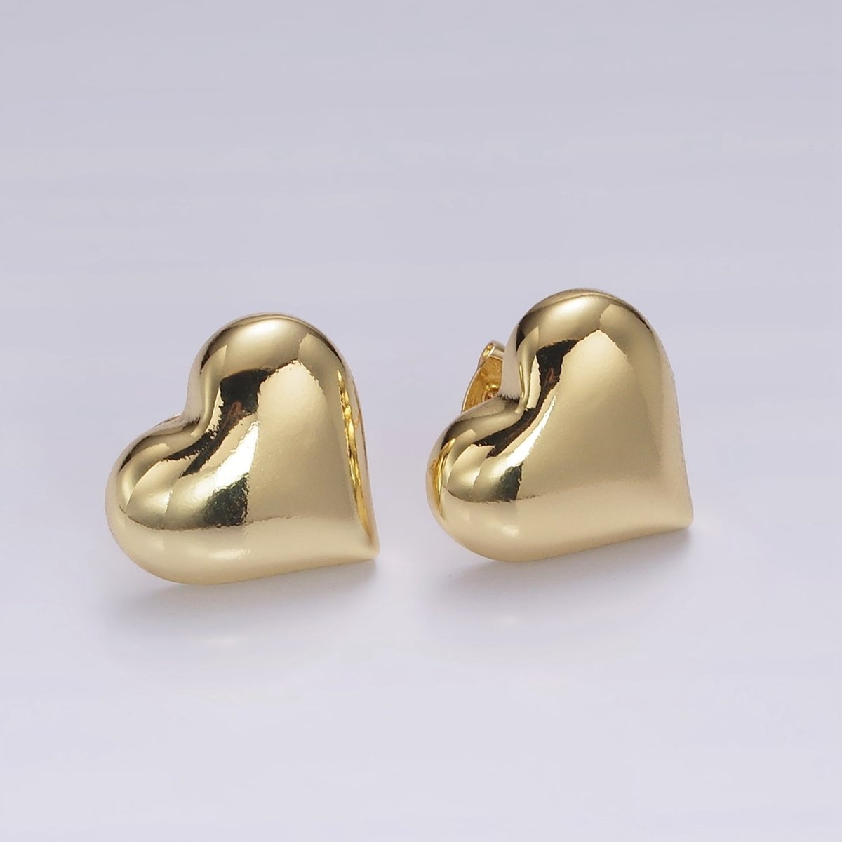 14K Gold Filled 18mm Heart Dome Minimalist Stud Earrings | V297 - DLUXCA