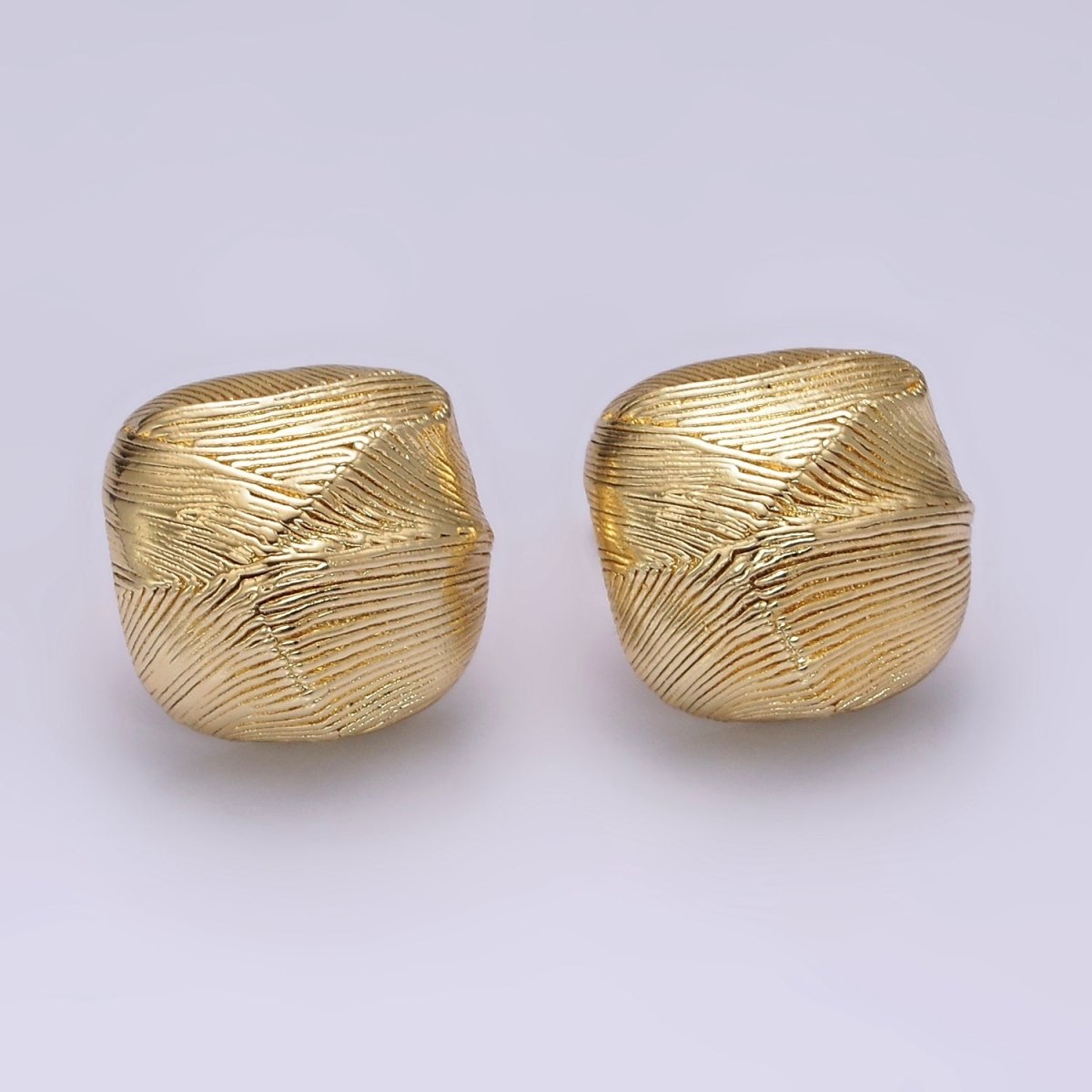 14K Gold Filled 18mm Line-Textured Wide Dome C-Shaped Hoop Earrings | V464 - DLUXCA