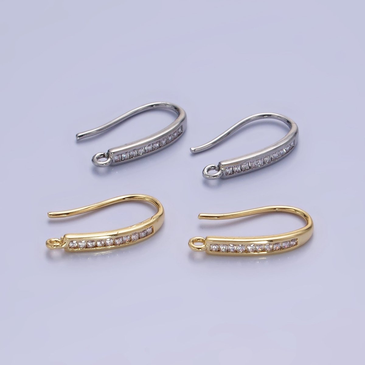 14K Gold Filled 18mm Micro Paved CZ French Hook Earring Findings in Gold & Silver | Z751 Z752 - DLUXCA