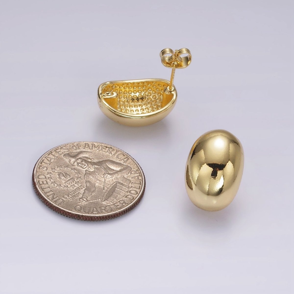 14K Gold Filled 18mm Oval Bean Dome Open Loop Stud Earrings Findings Supply | Z624 - DLUXCA