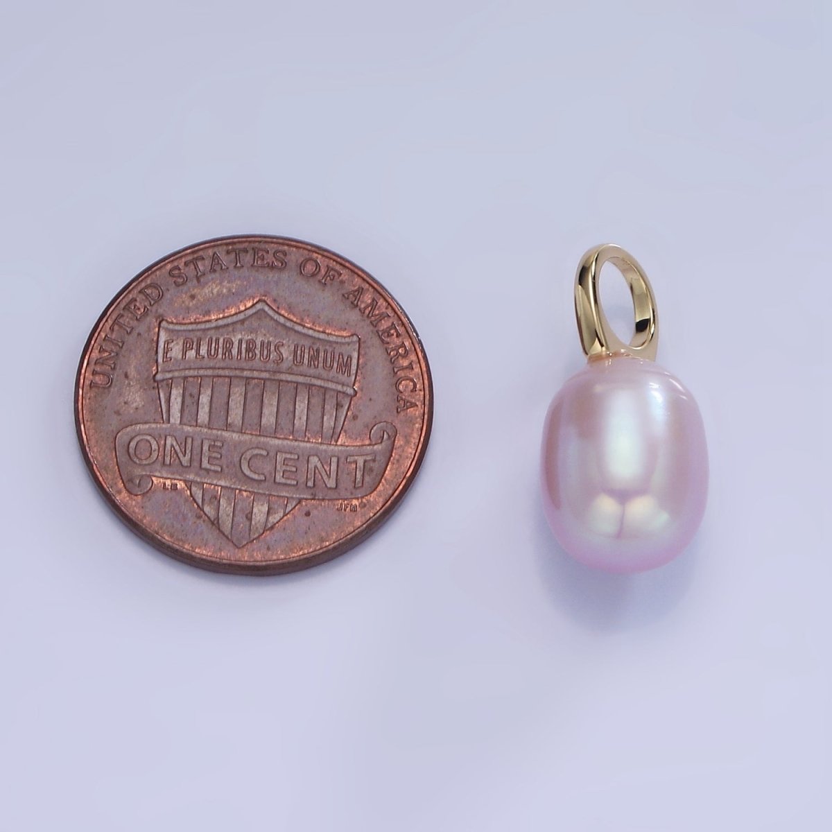 14K Gold Filled 18mm Purple Ringed Oval Freshwater Pearl Drop Pendant | P1736 - DLUXCA