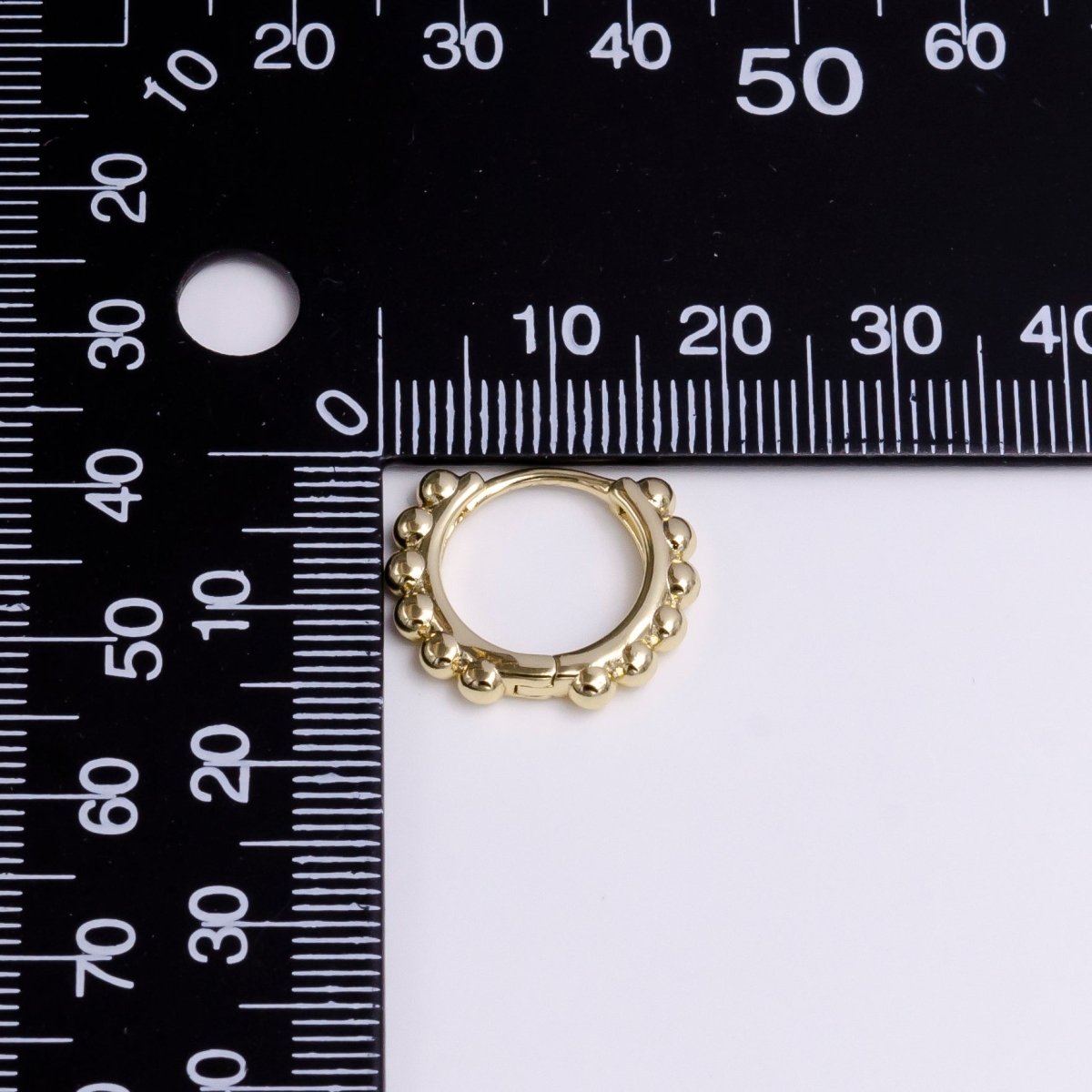 14K Gold Filled 18mm Round Beaded Bubble Ball Lined Huggie Hoop Earrings | Y-929 - DLUXCA