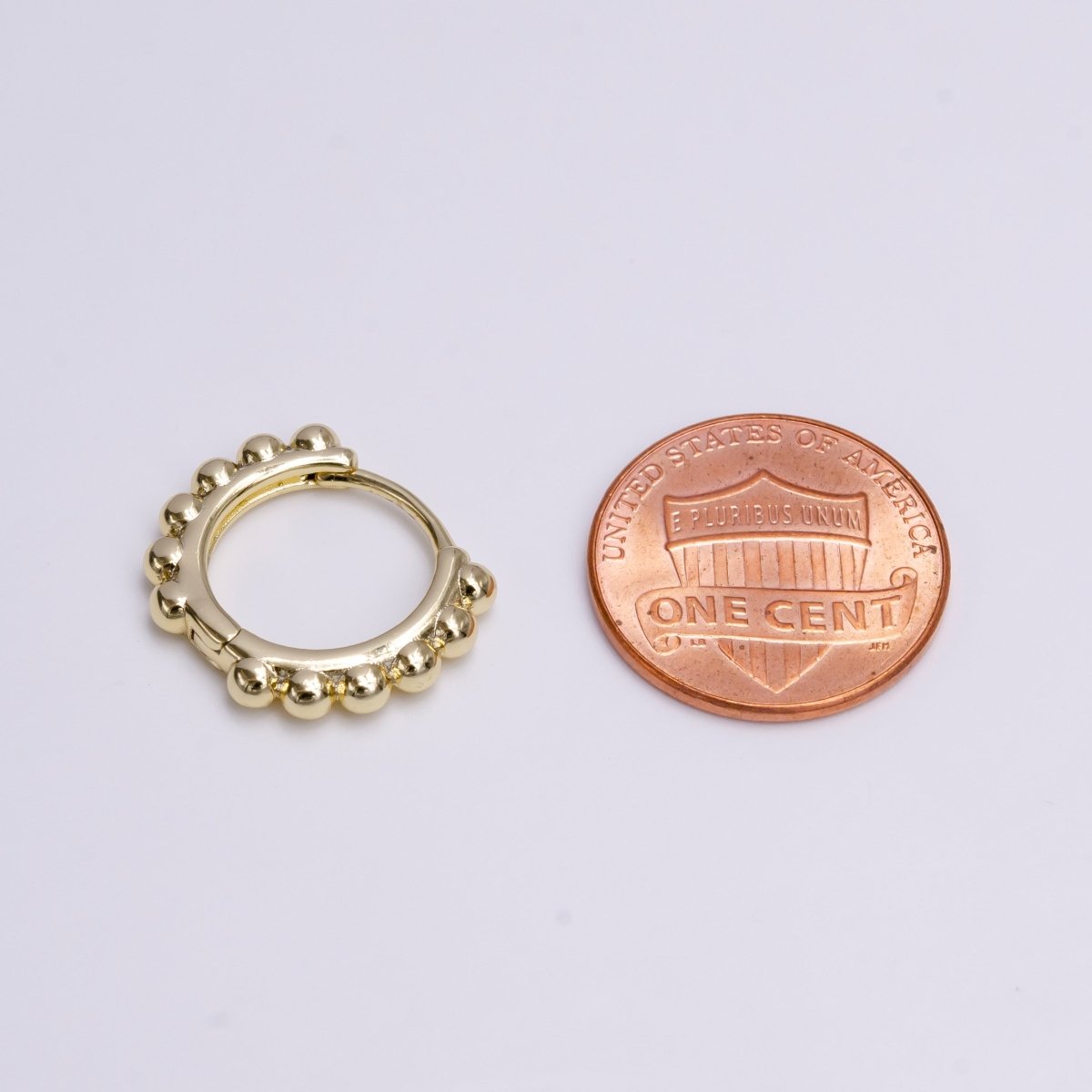 14K Gold Filled 18mm Round Beaded Bubble Ball Lined Huggie Hoop Earrings | Y-929 - DLUXCA