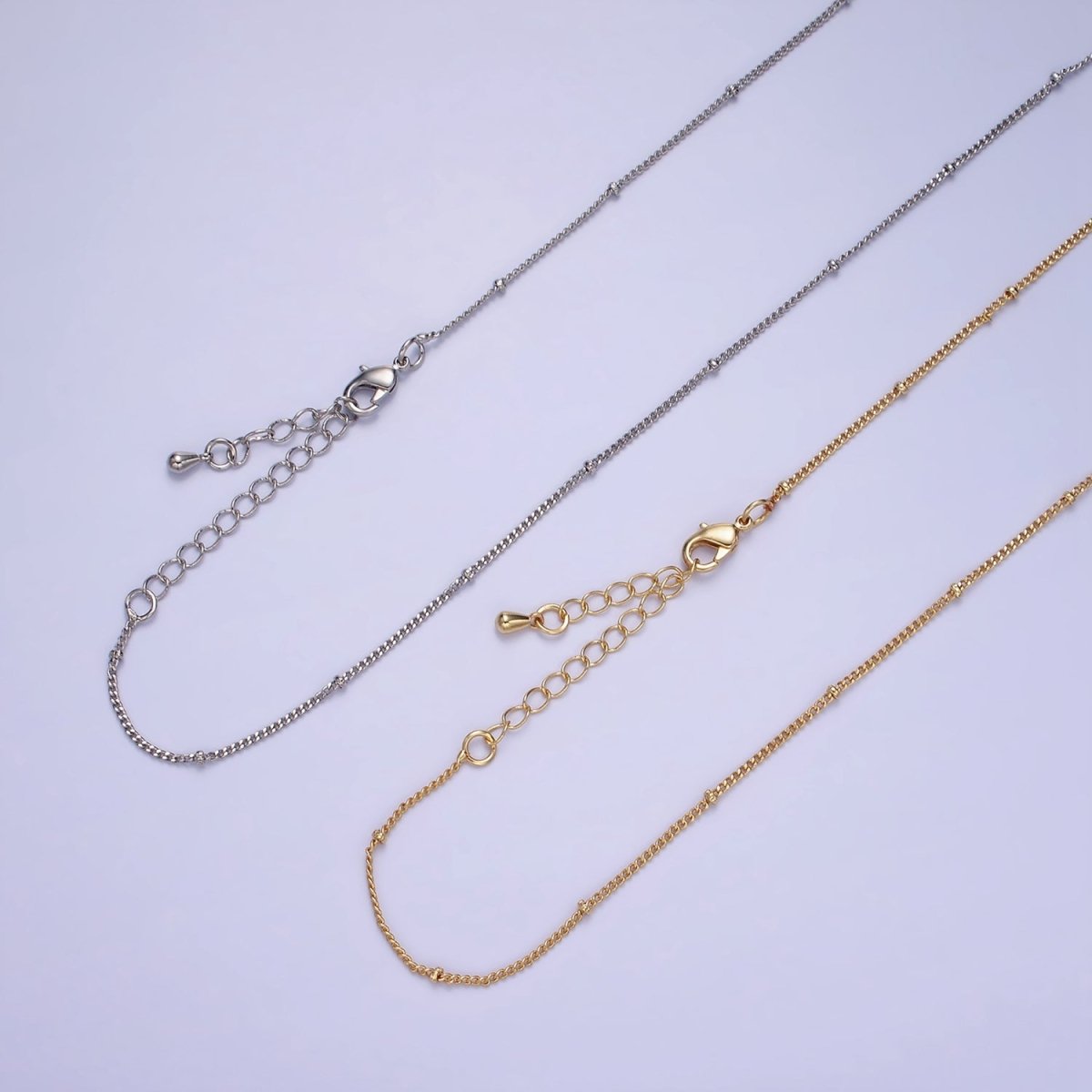 14K Gold Filled 1.8mm Satellite Curb Chain 17 Inch Necklace w. Extender in Gold & Silver | WA-2455 WA-2456 - DLUXCA