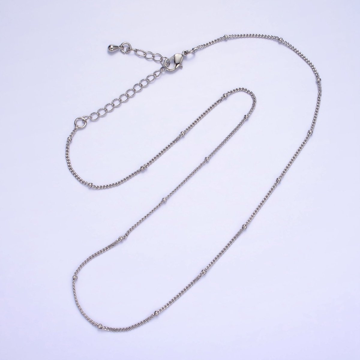 14K Gold Filled 1.8mm Satellite Curb Chain 17 Inch Necklace w. Extender in Gold & Silver | WA-2455 WA-2456 - DLUXCA