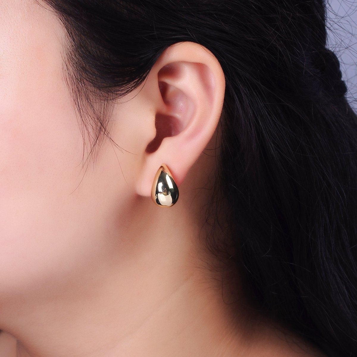 14K Gold Filled 18mm Teardrop Chubby Minimalist Stud Earrings | AB1113 - DLUXCA