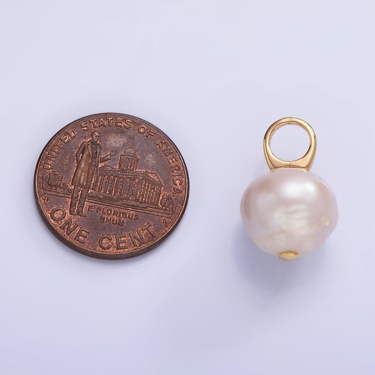 14K Gold Filled 18mm White Freshwater Pearl Button Drop Pendant | P1688 - DLUXCA