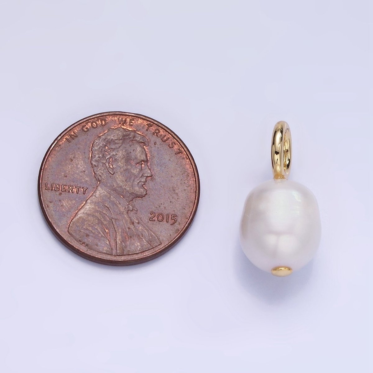 14K Gold Filled 18mm White Freshwater Pearl Oval Drop Pendant | P1725 - DLUXCA