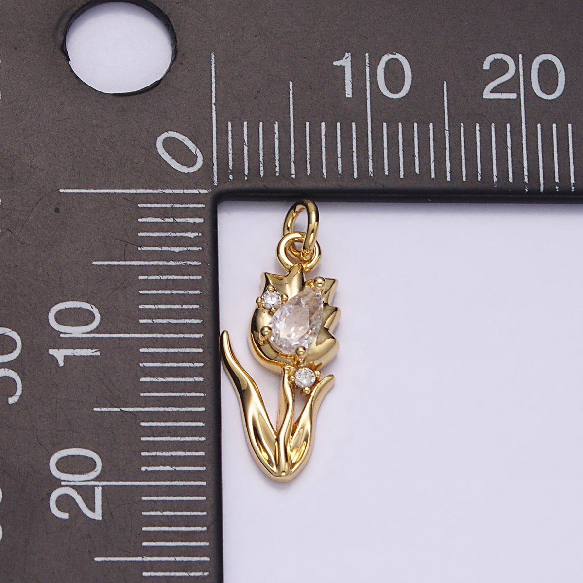 14K Gold Filled 19.5mm Clear Teardrop CZ Rose Tulip Flower Charm | N1493 - DLUXCA