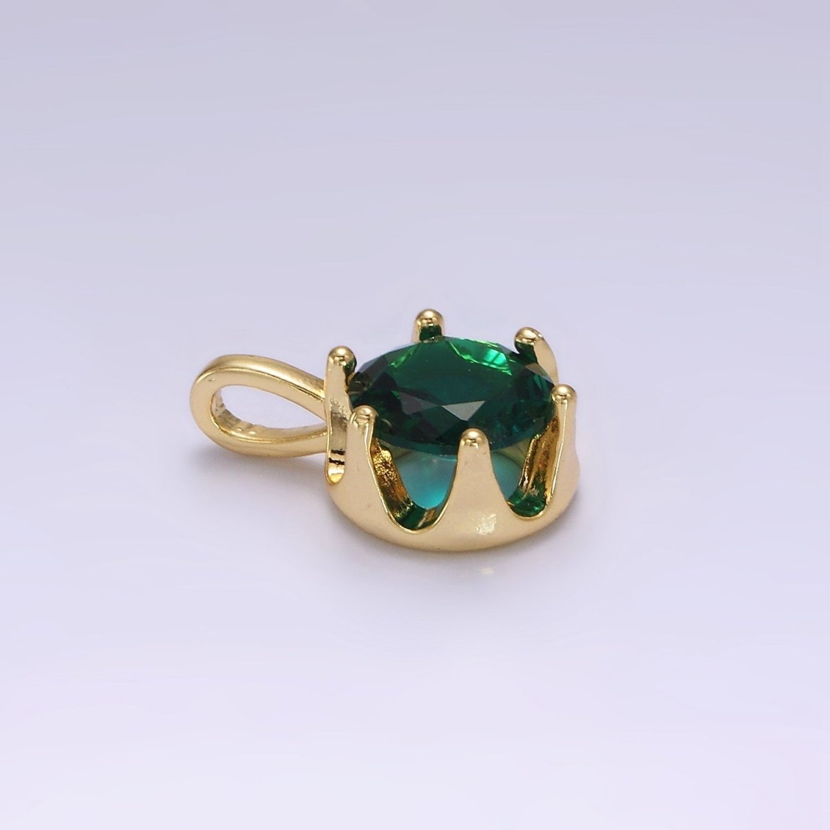 14K Gold Filled 19mm Green, Clear CZ Solitaire Pendant in Gold & Silver | N1834 N1835 - DLUXCA