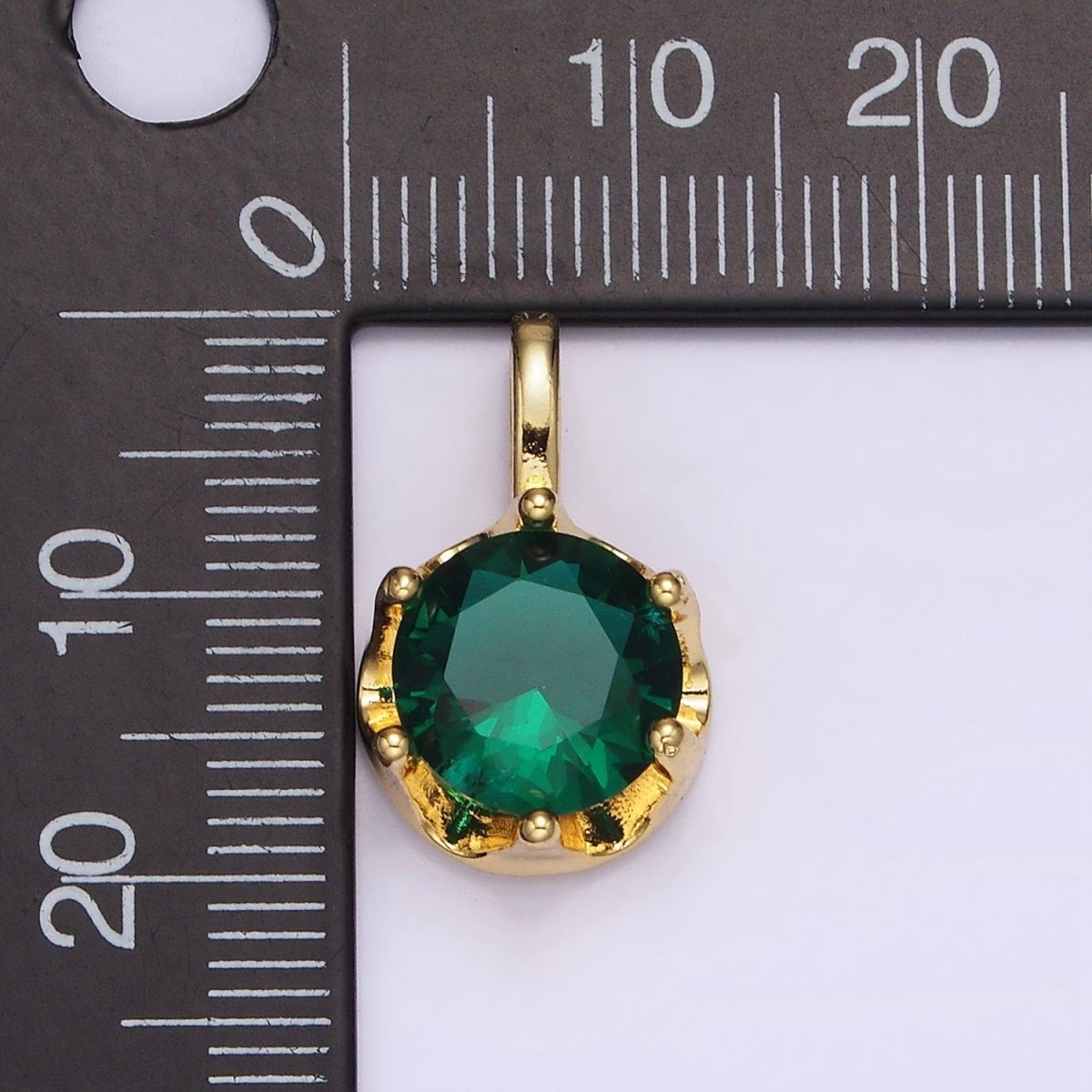 14K Gold Filled 19mm Green, Clear CZ Solitaire Pendant in Gold & Silver | N1834 N1835 - DLUXCA