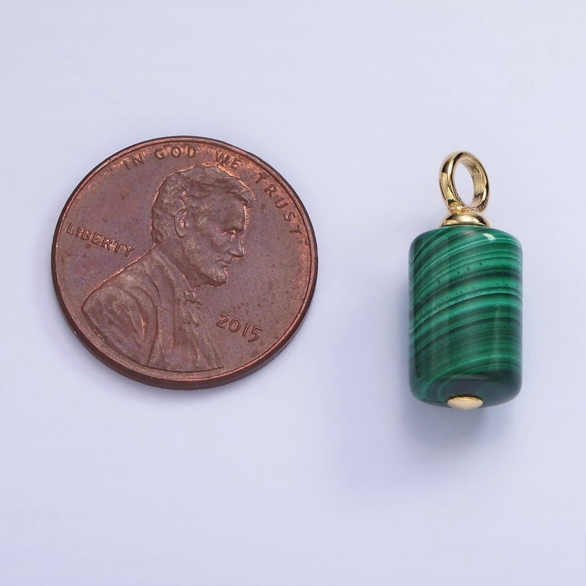 14K Gold Filled 19mm Malachite Gemstone Tube Cylinder Drop Charm | AG706 - DLUXCA