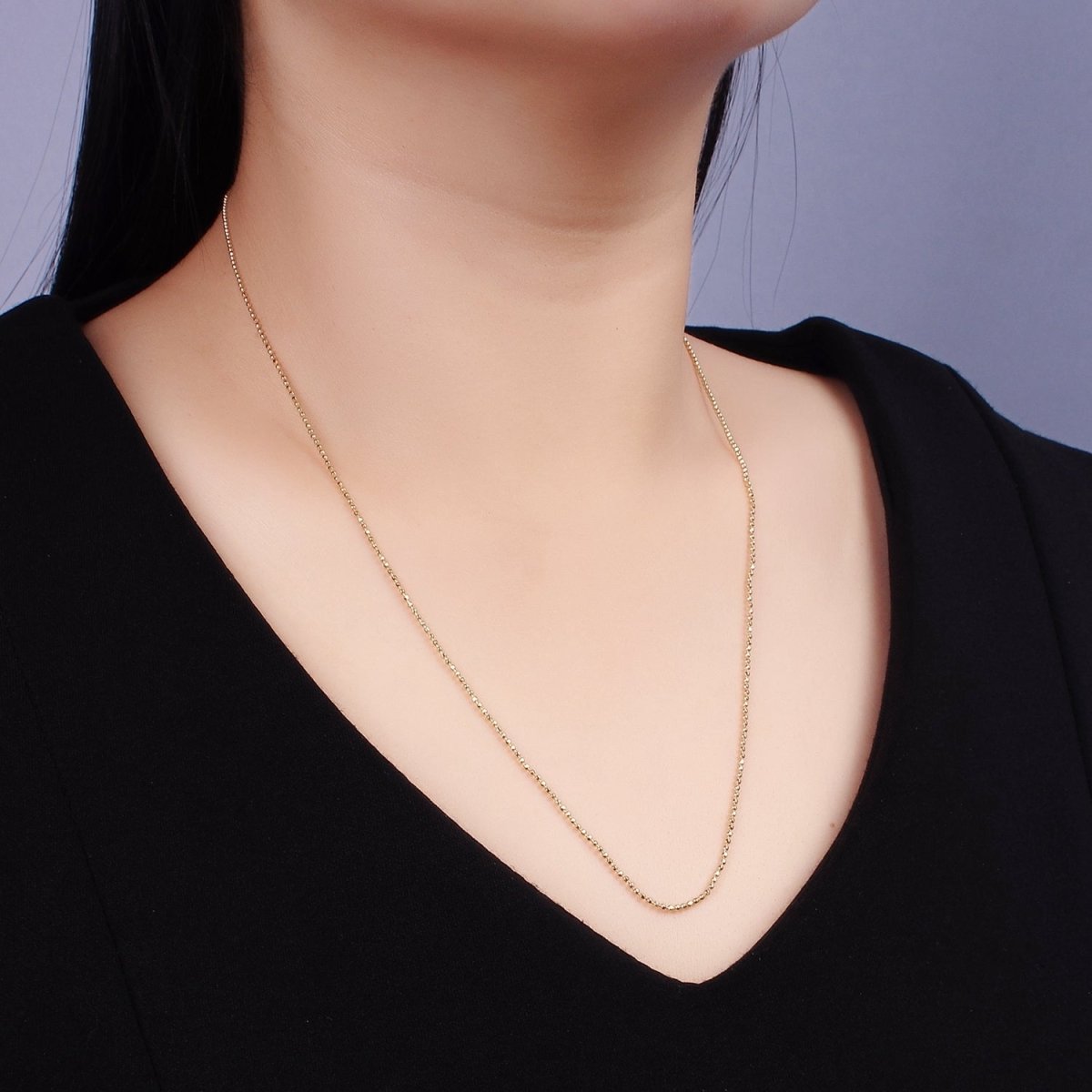 14K Gold Filled 1mm Bead Ball Chain 17.5 Inch, 19.5 Inch Necklace w. Extender | WA-2428 WA-2429 - DLUXCA