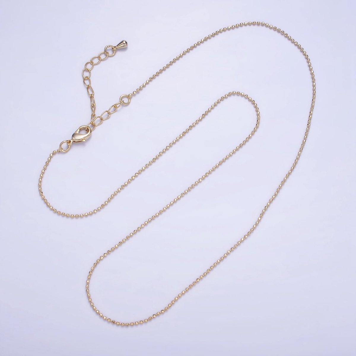 14K Gold Filled 1mm Bead Ball Chain 17.5 Inch, 19.5 Inch Necklace w. Extender | WA-2428 WA-2429 - DLUXCA