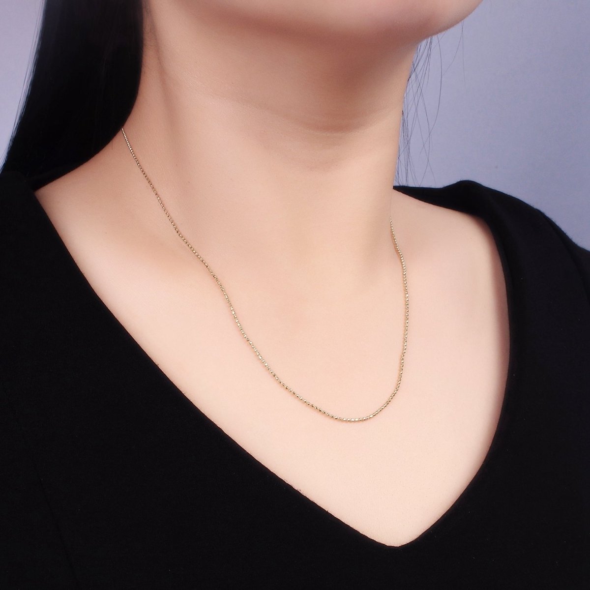 14K Gold Filled 1mm Bead Ball Chain 17.5 Inch, 19.5 Inch Necklace w. Extender | WA-2428 WA-2429 - DLUXCA