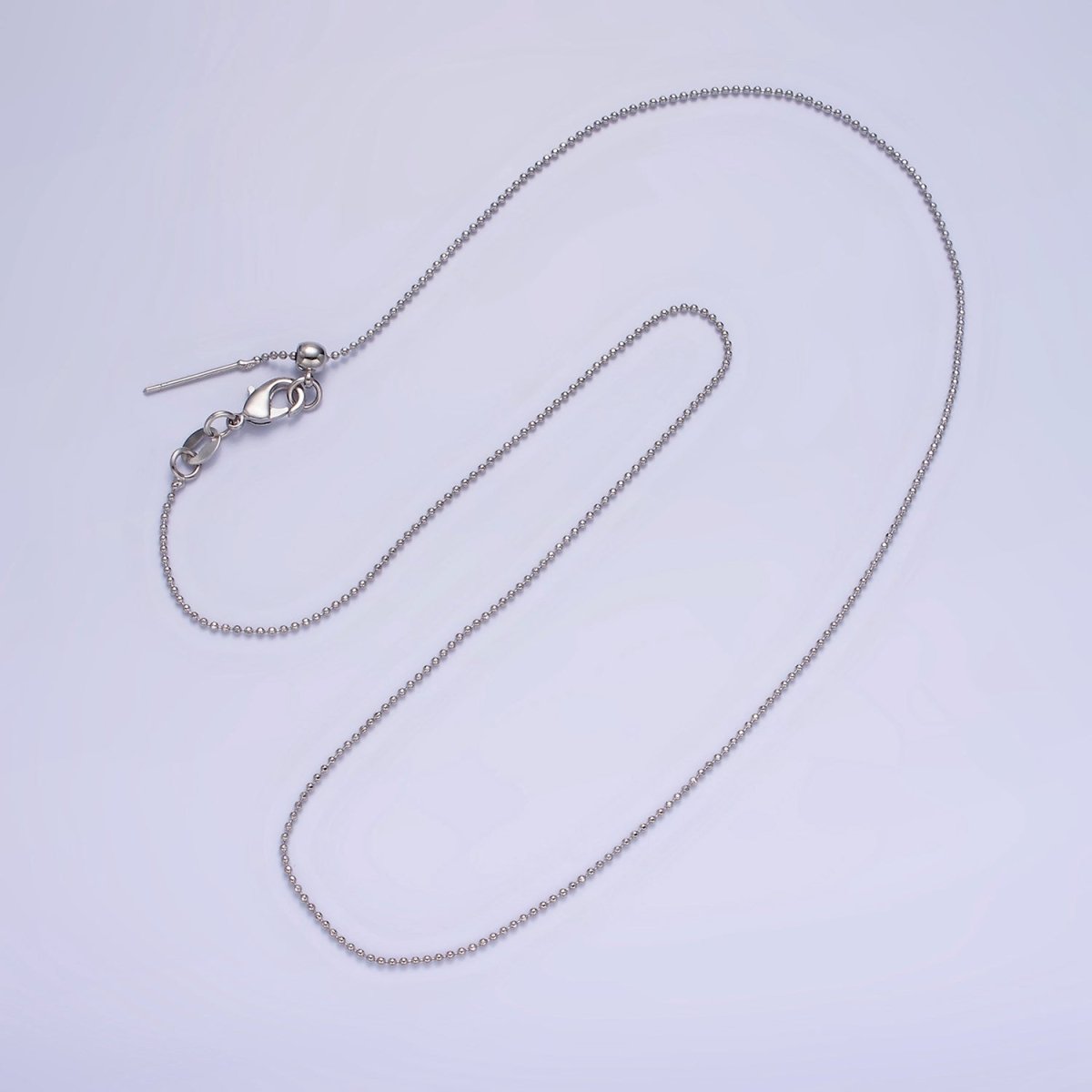 14K Gold Filled 1mm Bead Chain 17.5 Inch Needle Slider Necklace in Gold & Silver | WA-2426 WA-2427 - DLUXCA