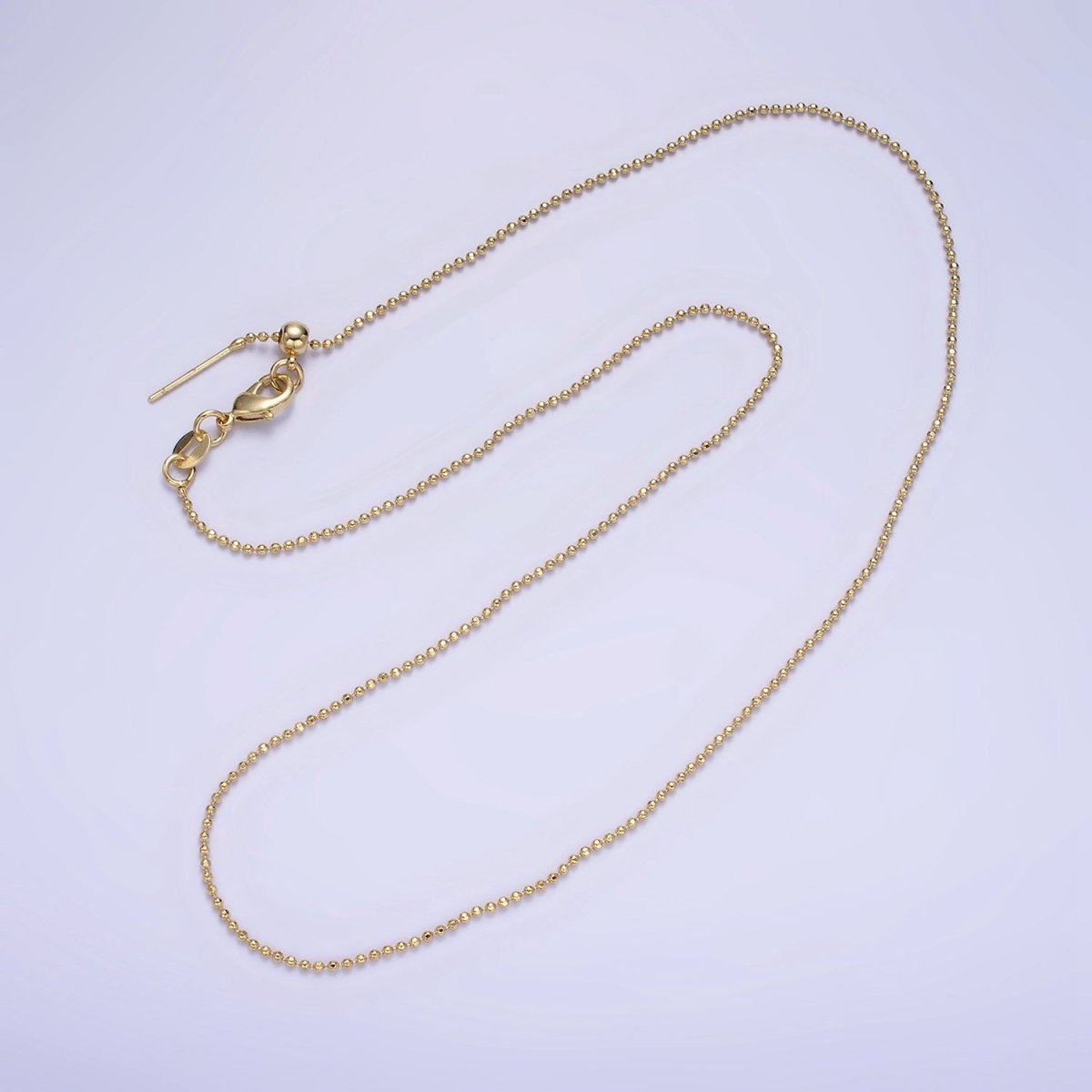 14K Gold Filled 1mm Bead Chain 17.5 Inch Needle Slider Necklace in Gold & Silver | WA-2426 WA-2427 - DLUXCA