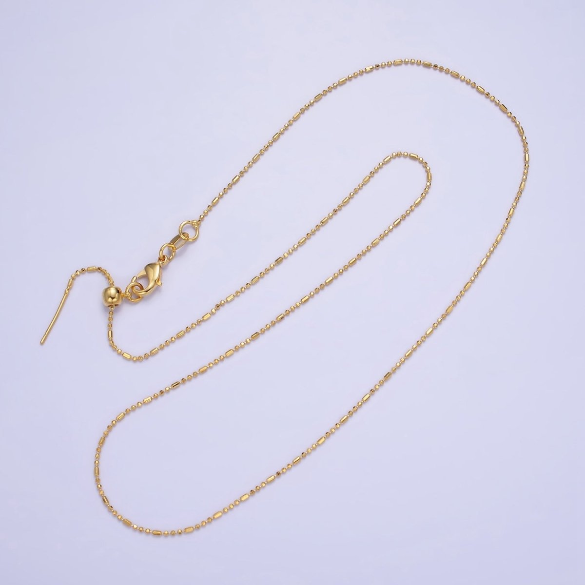 14K Gold Filled 1mm Bead Tube Chain 18 Inch Slider Necklace in Gold & Silver | WA-2423 WA-2424 - DLUXCA
