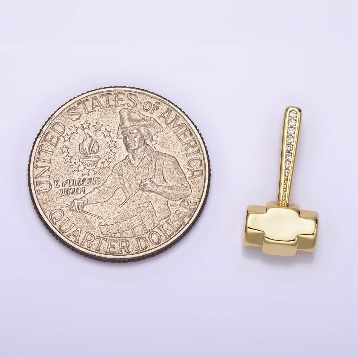 14K Gold Filled 20.5mm Clear Micro Paved CZ Sledgehammer Construction Tool Charm | N1245 - DLUXCA