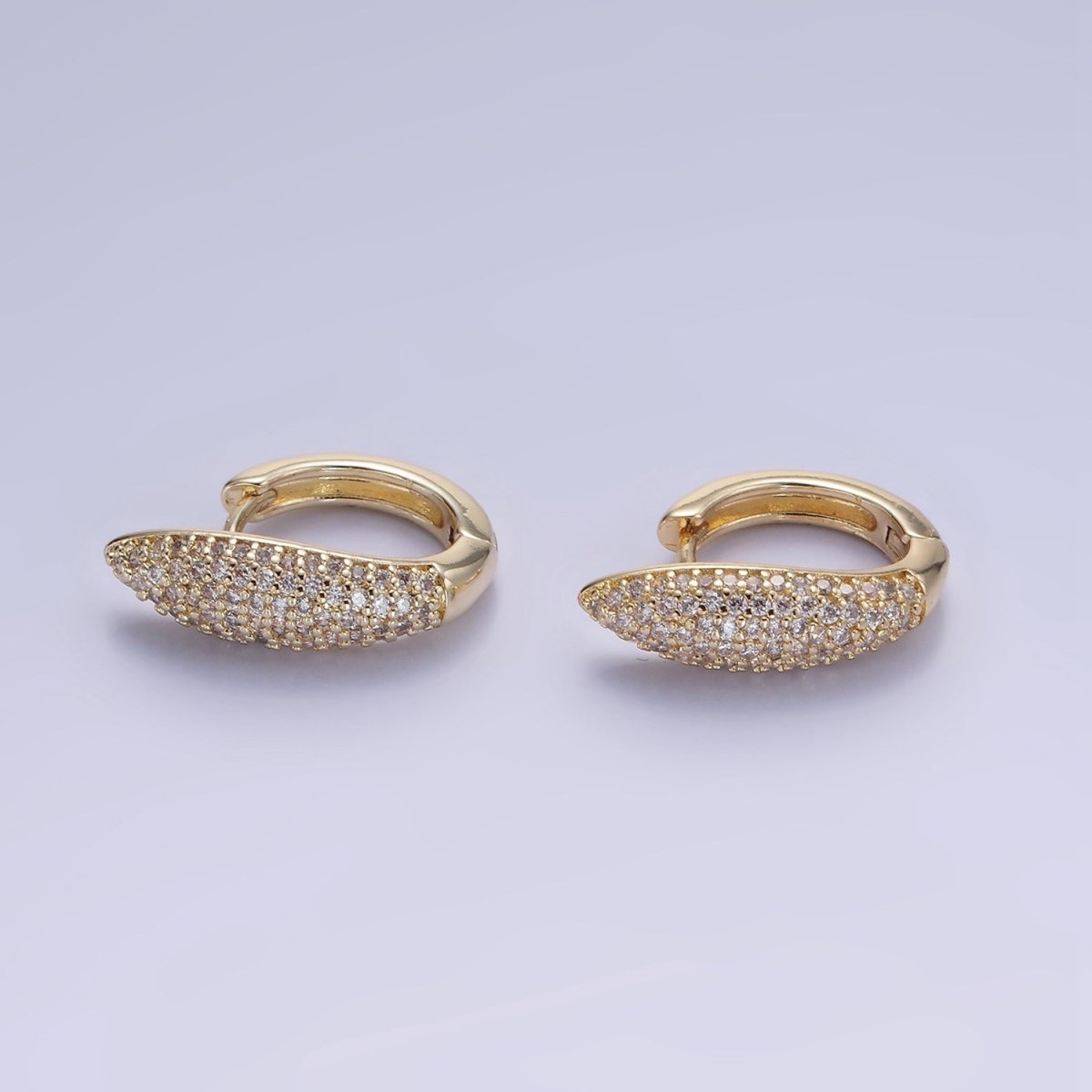 14K Gold Filled 20mm, 18mm, 21mm Micro Paved CZ Bar Huggie Earrings | AB1316 - AB1318 - DLUXCA