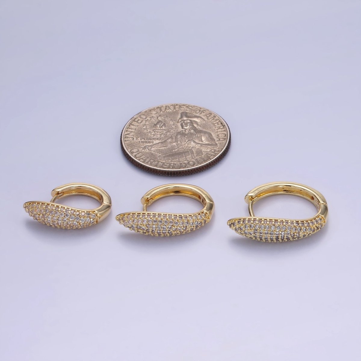 14K Gold Filled 20mm, 18mm, 21mm Micro Paved CZ Bar Huggie Earrings | AB1316 - AB1318 - DLUXCA