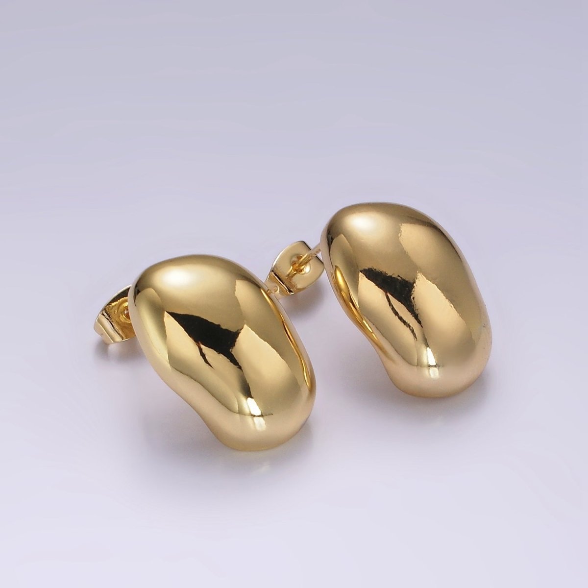 14K Gold Filled 20mm Abstract Hammered Oval Bean Minimalist Stud Earrings | AE370 - DLUXCA