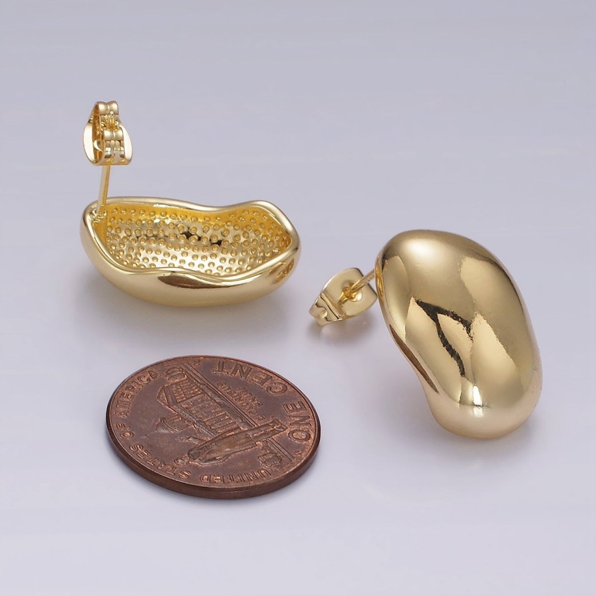 14K Gold Filled 20mm Abstract Hammered Oval Bean Minimalist Stud Earrings | AE370 - DLUXCA