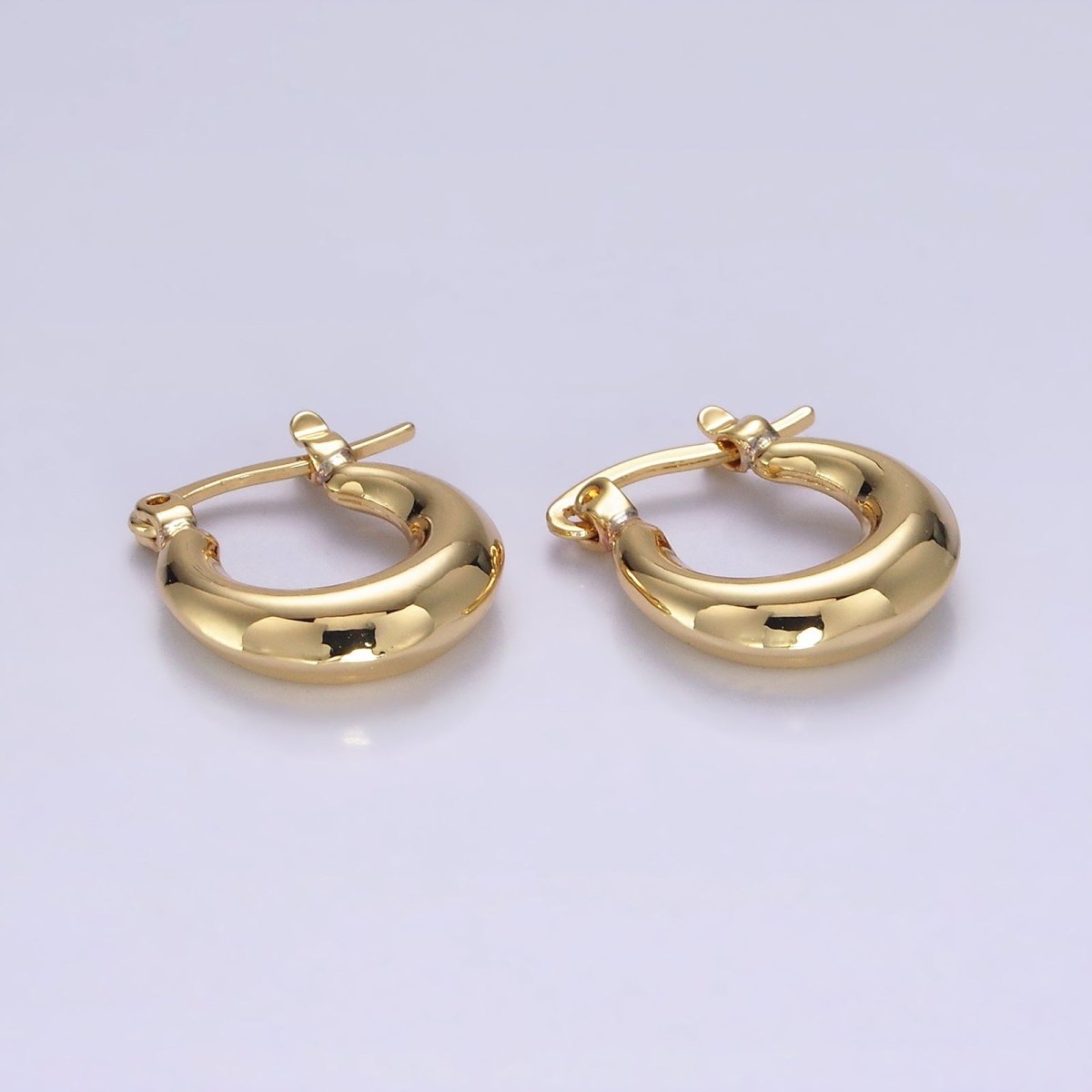 14K Gold Filled 20mm Chubby U-Curved Latch Hoop Earrings in Gold & Silver | AE751 AE752 - DLUXCA