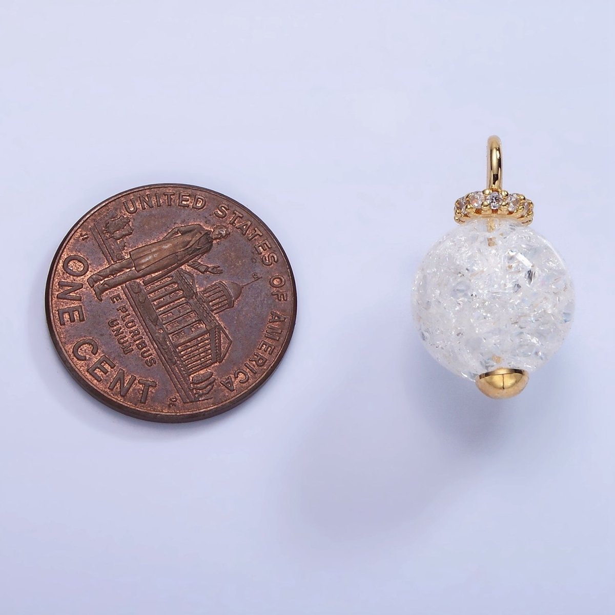 14K Gold Filled 20mm Clear Crystal Quartz Round Drop Micro Paved Pendant | AG621 - DLUXCA
