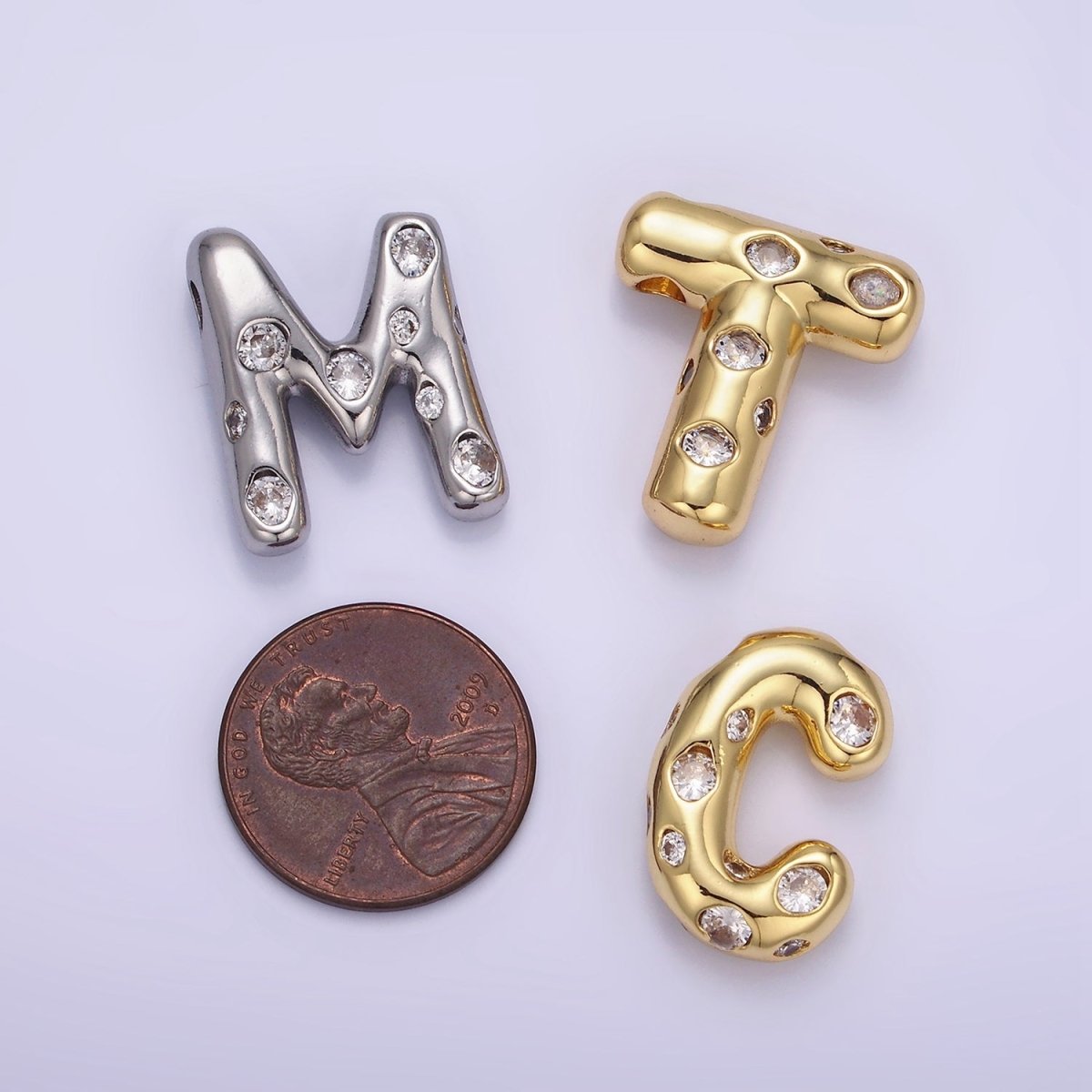 14K Gold Filled 20mm Clear CZ Chubby Initial Letter Pendant | A1357 - A1369 - DLUXCA