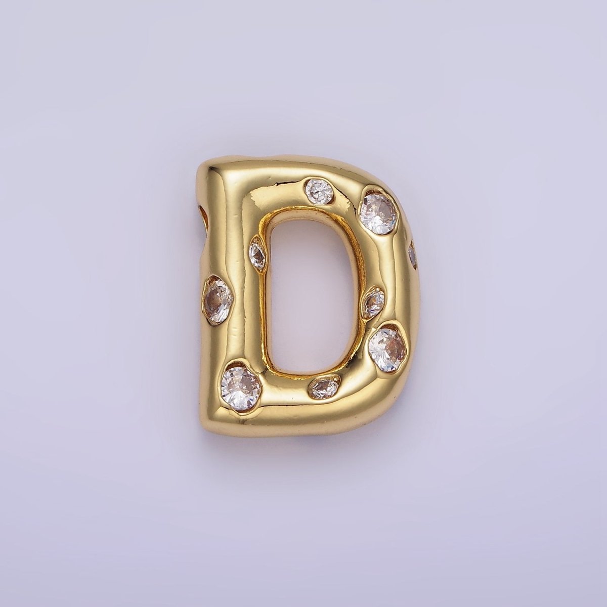 14K Gold Filled 20mm Clear CZ Chubby Initial Letter Pendant | A1357 - A1369 - DLUXCA