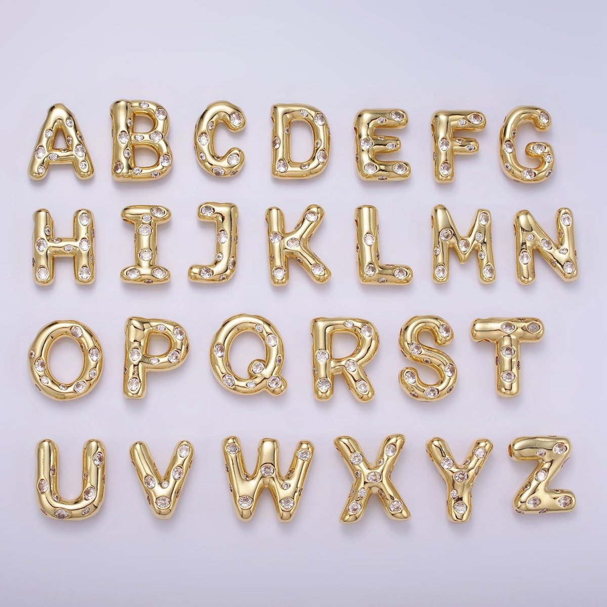 14K Gold Filled 20mm Clear CZ Chubby Initial Letter Pendant | A1357 - A1369 - DLUXCA