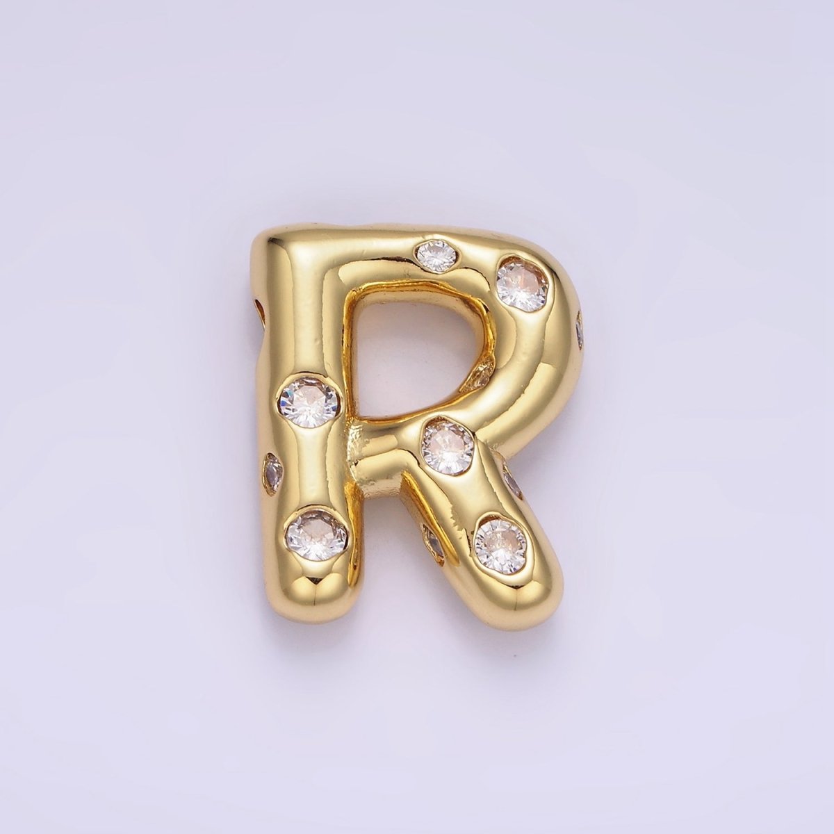 14K Gold Filled 20mm Clear CZ Chubby Initial Letter Pendant | A1357 - A1369 - DLUXCA