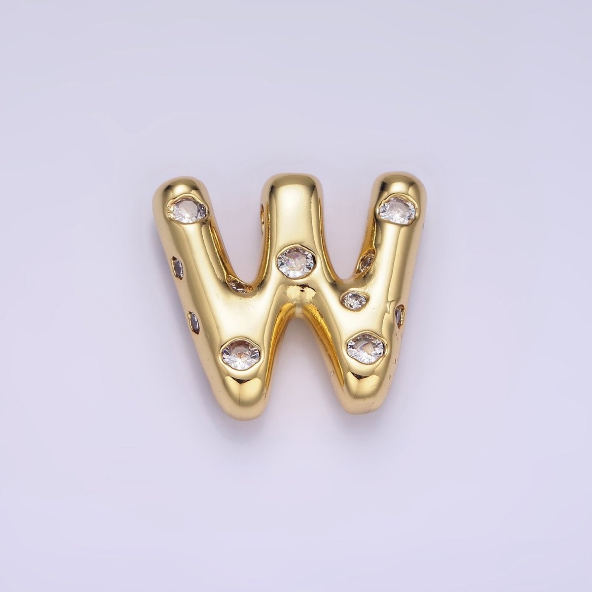 14K Gold Filled 20mm Clear CZ Chubby Initial Letter Pendant | A1357 - A1369 - DLUXCA