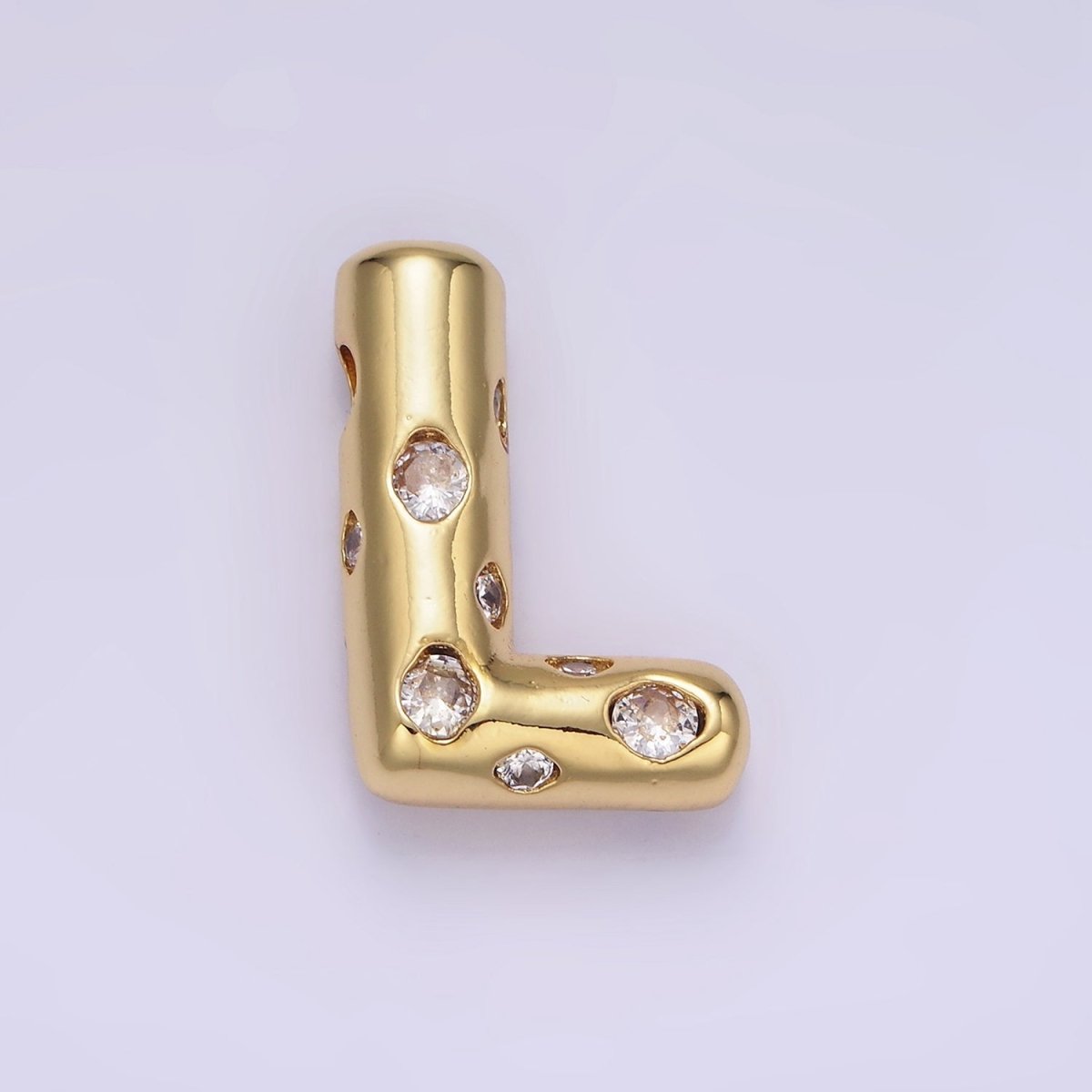 14K Gold Filled 20mm Clear CZ Chubby Initial Letter Pendant | A1357 - A1369 - DLUXCA