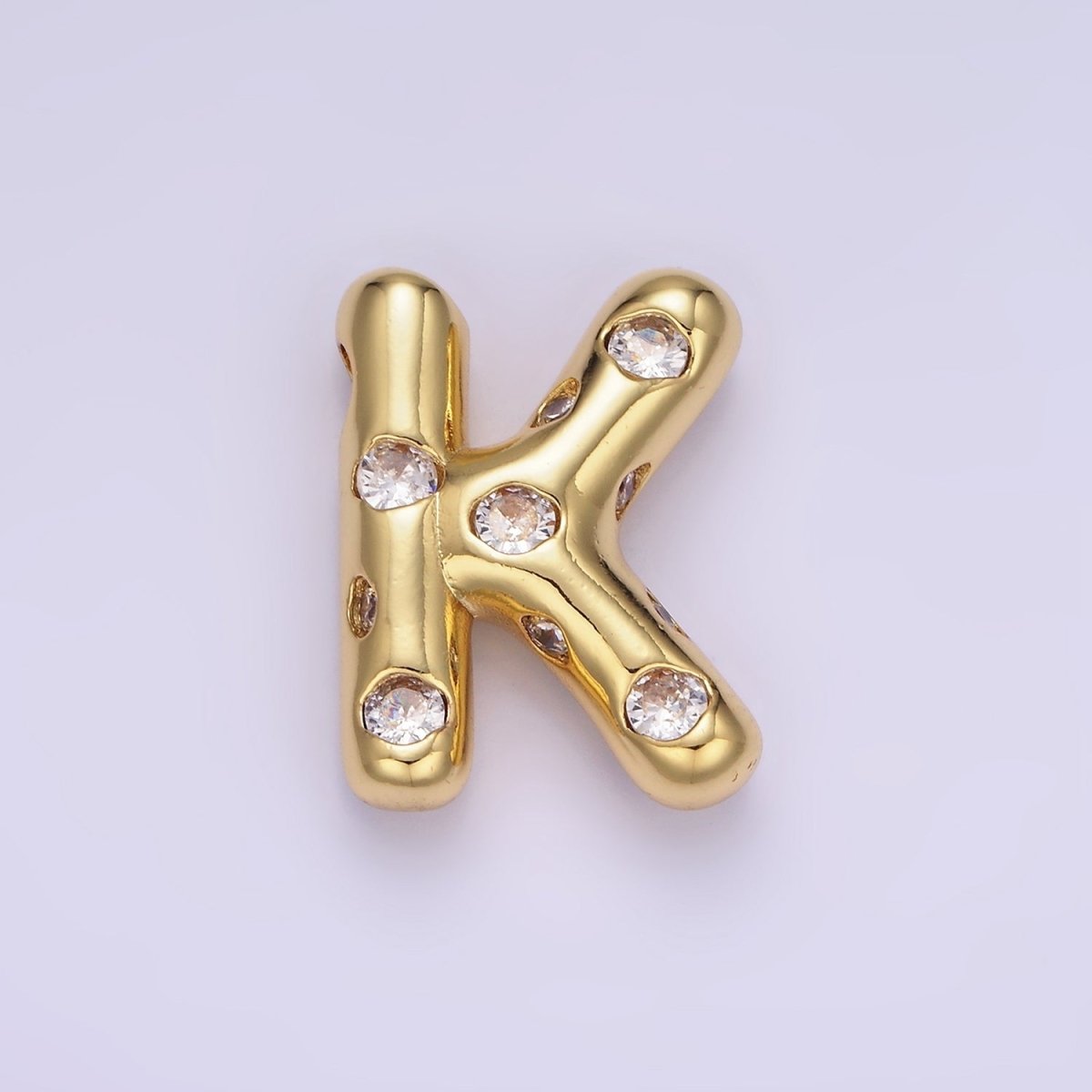 14K Gold Filled 20mm Clear CZ Chubby Initial Letter Pendant | A1357 - A1369 - DLUXCA
