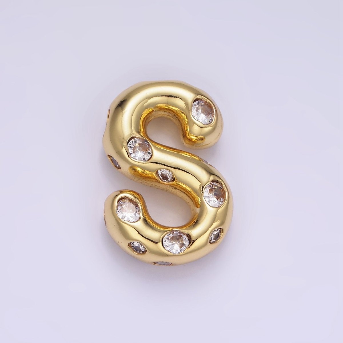 14K Gold Filled 20mm Clear CZ Chubby Initial Letter Pendant | A1357 - A1369 - DLUXCA