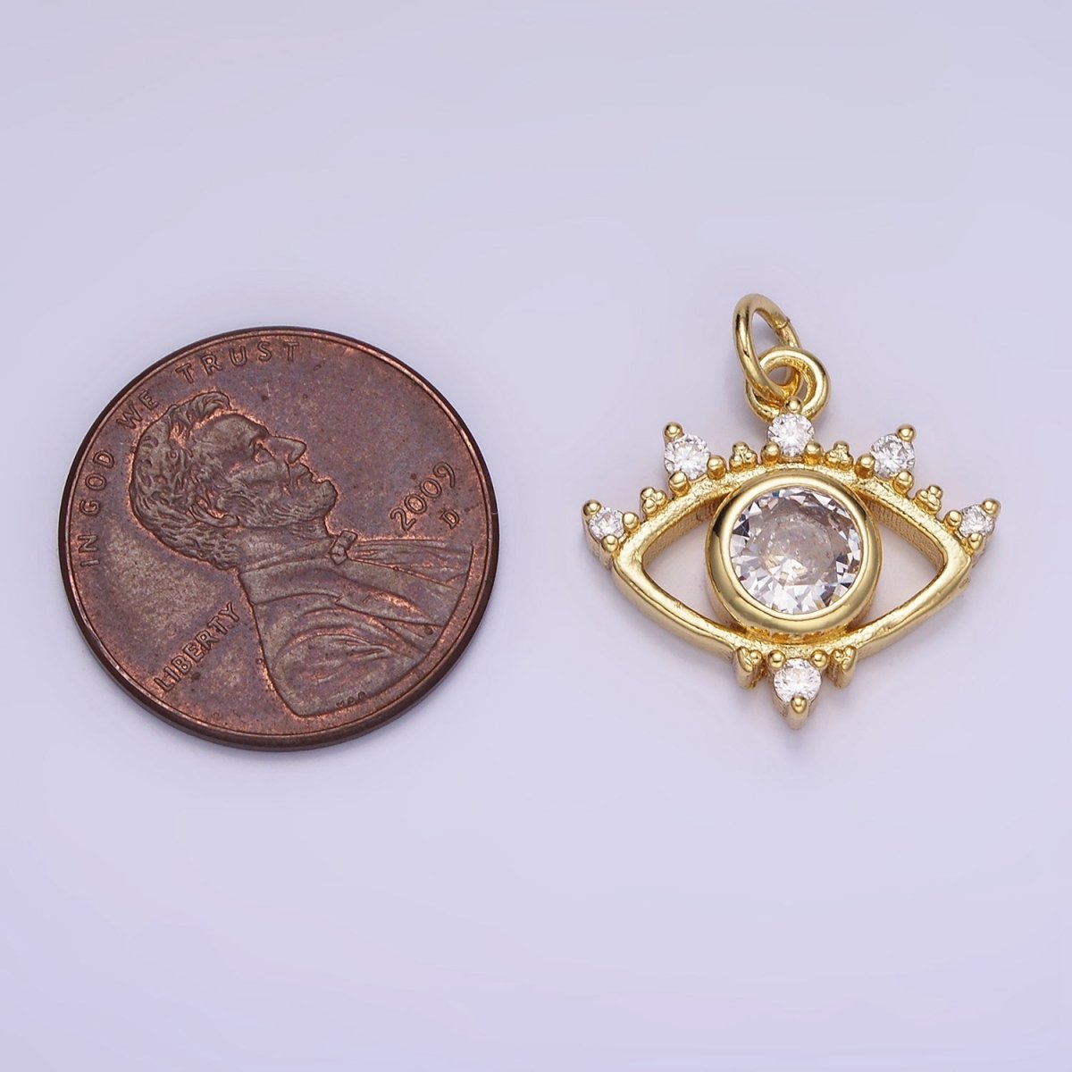 14K Gold Filled 20mm Clear CZ Open Evil Eye Charm | AG-641 - DLUXCA